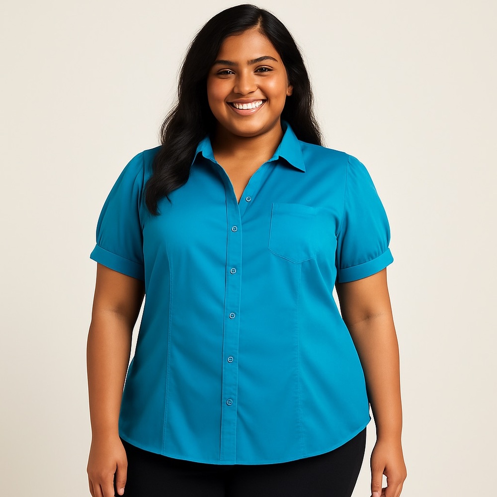 100% Cotton Lane Bryant Teal Button-Down Shirt